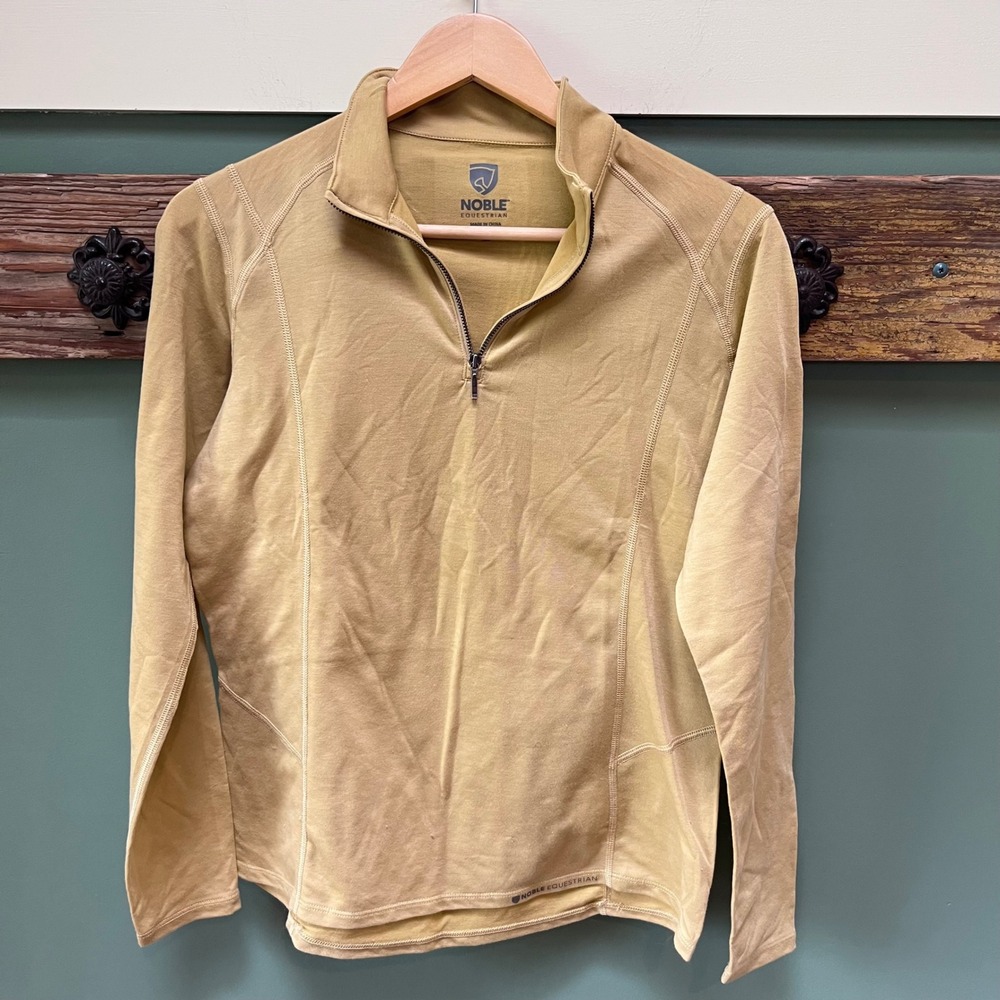 Noble Equestrian Womens Merino Wool Blend Quarter Zip Base Layer Top‎ Tan Medium